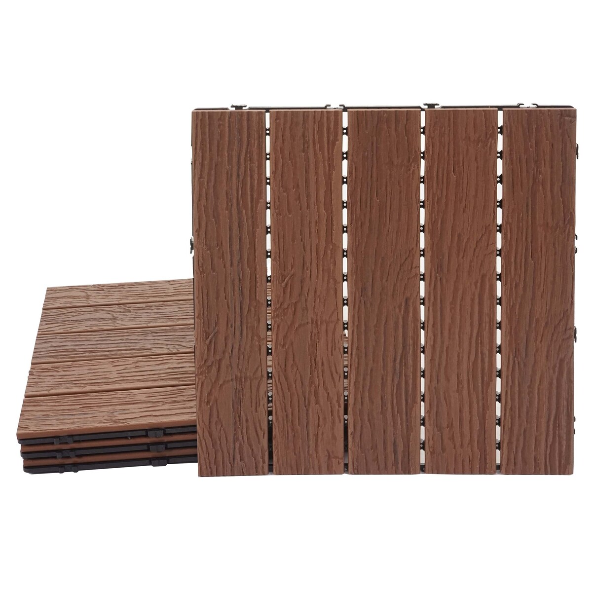 Mendler WPC Bodenfliese HWC-E19, Holzoptik Balkon/Terrasse, 3D-Struktur linear ~ dunkelbraun, 4x je 50x50cm = 1qm