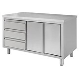 thumbnail of Tavolo 150x70x85 acciaio inox 430 armadiato cassetti ristorante pizzeria RS4549