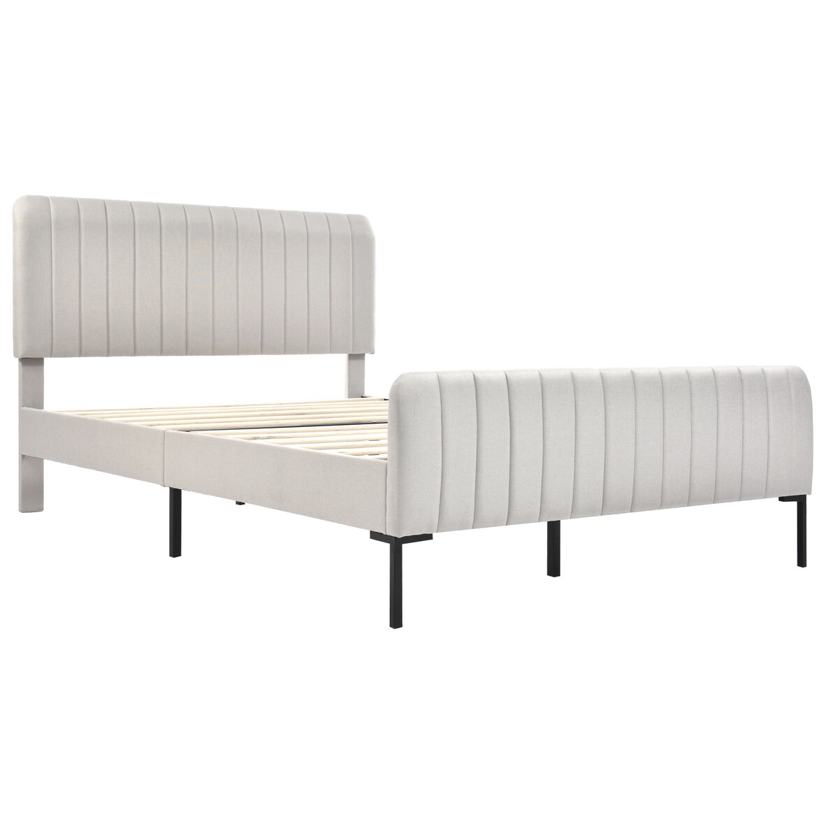 Merax Doppelbett 160x200 Polsterbett aus Leinen mit Höhenverstellbares Kopfteil & Lattenrost Beige
