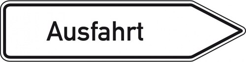 Schild I Wegweiser Ausfahrt, rechtsweisend, Aluminium RA0, reflektierend, 1400x350mm, DIN 67520