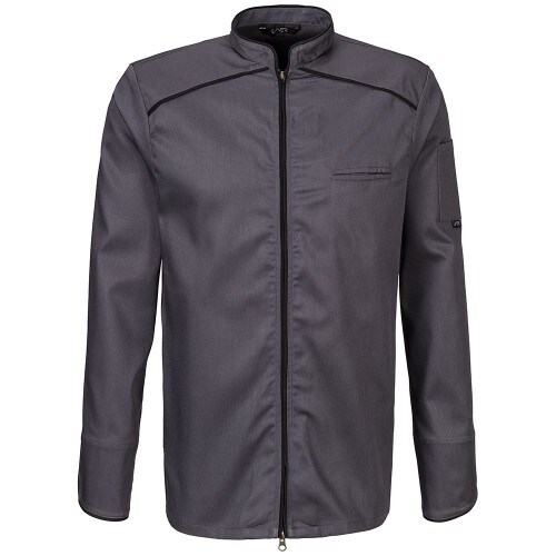 221 - Kochjacke langarm, 2-wege RV, Fb. graphit, Paspel schwarz : schwarz 65% Polyester 35%Baumwolle 220 g/m² XS