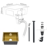 thumbnail of Gasfrit - Keukenspoelbak met sifon voor opbouwmontage van roestvrij staal in gouden kleur, 1 spoelbak, 470 x 410 mm