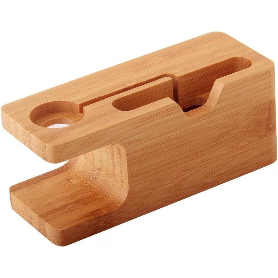 Docking station in bambù 2 in 1 - Stazione di ricarica / Supporto per telefono - Adatto per Apple Watch e telefono