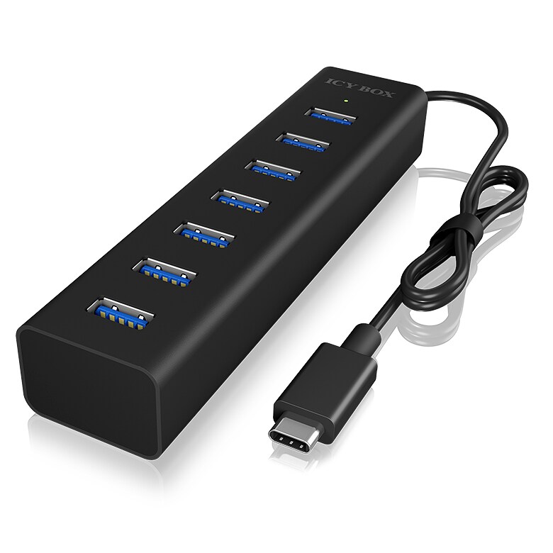 ICY BOX IB-HUB1700-C3 - USB 3.2 Gen 1 (3.1 Gen 1) Type-C - USB 3.2 Gen 1 (3.1 Gen 1) Type-A - 5000 Mbit/s - Schwarz - Aluminium - 0,4 m