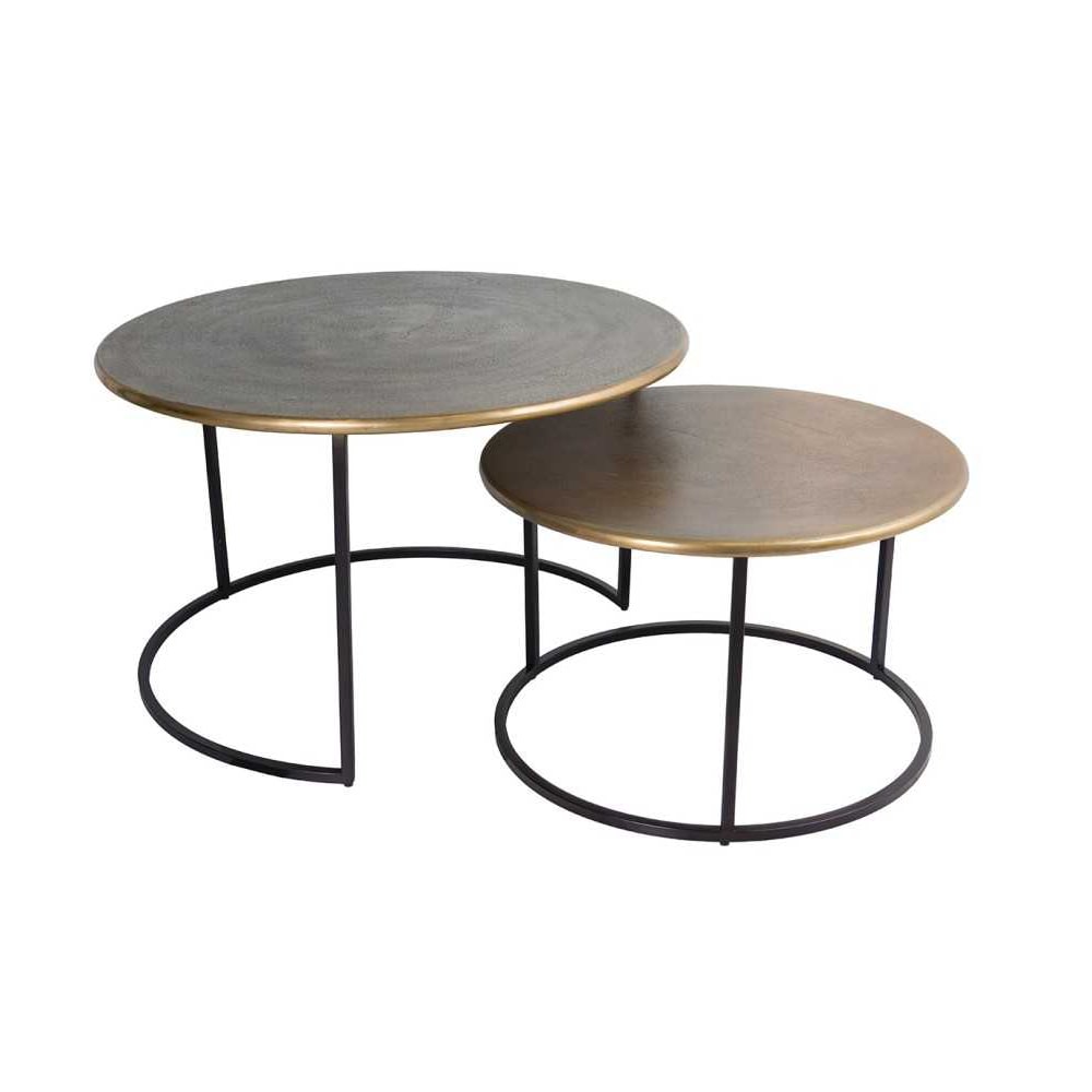 ANTICLINE Conjunto de 2 mesas de centro doradas Ø79 / 60