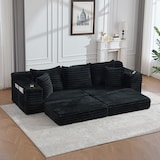 thumbnail of Merax 2-Sitzer-Sofa mit beidseitigen Taschen & Getränkehaltern, Schlafsofa nutzbar, Corduroy, Schwarz