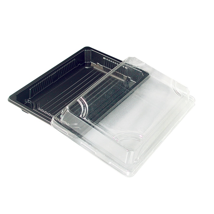 FHC - 200Pcs - Barquette sushi plastique PS noir avec couvercle PET transparent  188x135x37mm 300ml