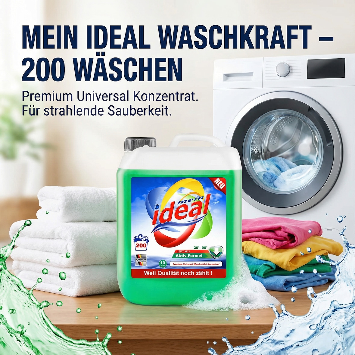 10 Liter ideal Flüssigwaschmittel Universal Konzentrat Grün mit Aktiv-Formel