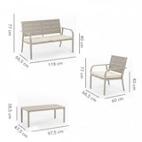 thumbnail of Gartenmöbel-Set mit Sofa, 2 Sesseln und Tisch aus Metall und Polyethylen in Holzoptik mit Kissen, ideal für Terrasse und Garten - MATERA - Champagner