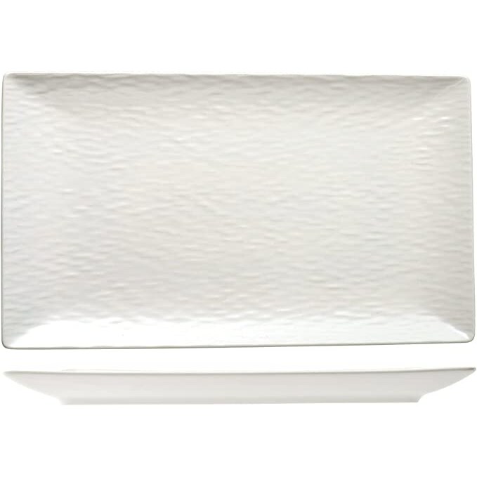 H&H Set 6 Piatti Rettangolari in Stoneware Wavy Bianco 25x15cm