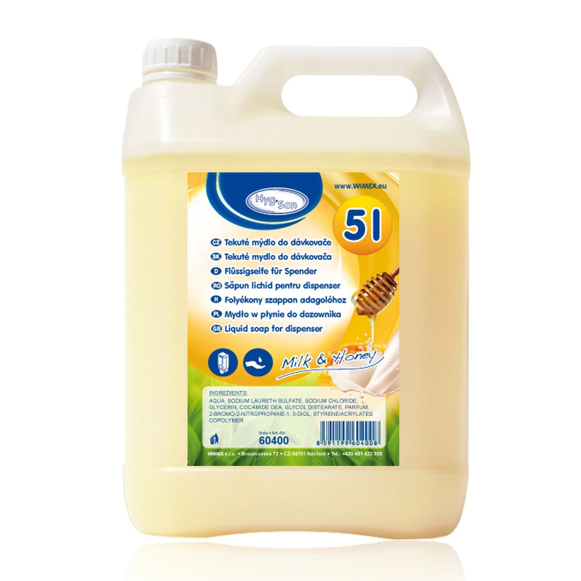 4x HYGSOFT Flüssigseife für Spender 'Milch & Honig' 5 Liter