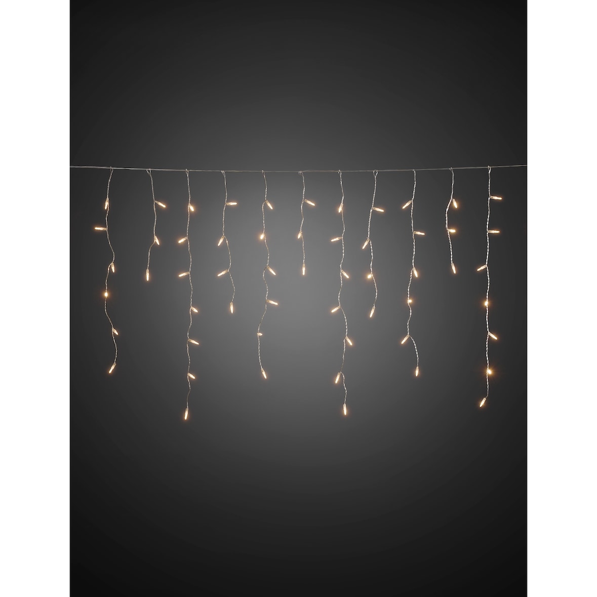 Konstsmide Cortina de luz LED ice rain, 200 diodos blanco cálido, 24 V, transformador para exteriores, cable transparente