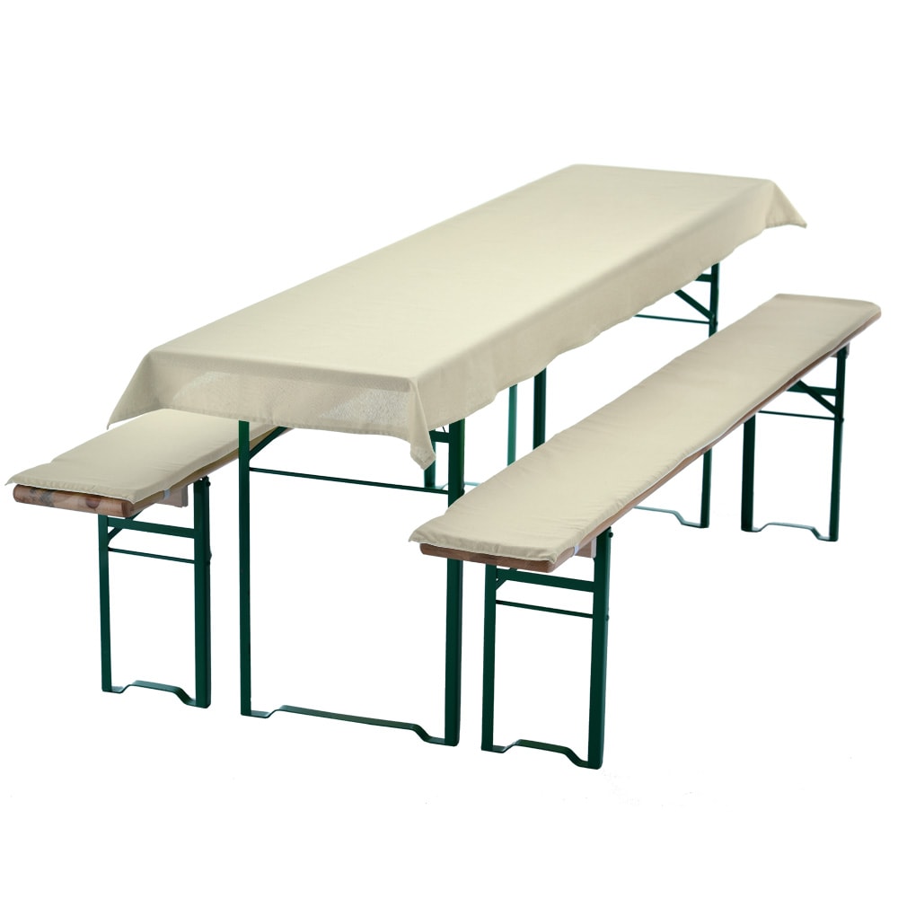Bierbankauflagen Set 240x70 cm Ecru - 1x Tischdecke für 220x50 cm Biertische & 2x Gepolsterte Auflage für 220x25 cm Bierbänke