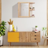 thumbnail of Relaxdays Wandregal mit Spiegel, Bambus, 2 halboffene Ablagen, 53x62x20 cm, Badezimmer, hängend, Spiegelschrank, natur