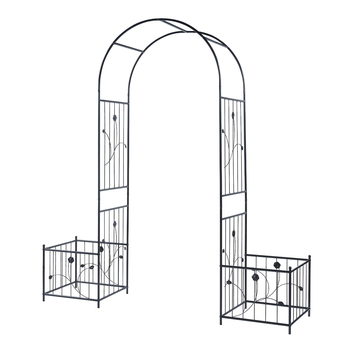 Helloshop26 - Arco para roseiras 220 x 202 x 50 cm com floreiras de aço preto 03_0008858