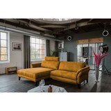 thumbnail of KAWOLA Sofa MALTA Ecksofa Stoff gold mit motorischer Relaxfunktion und Kopfstütze Recamiere links