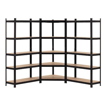 Pack 2 Estantes Modulares e 1 Prateleira de Canto com 5 Prateleiras Ajustáveis ​​Pretas Thinia Home