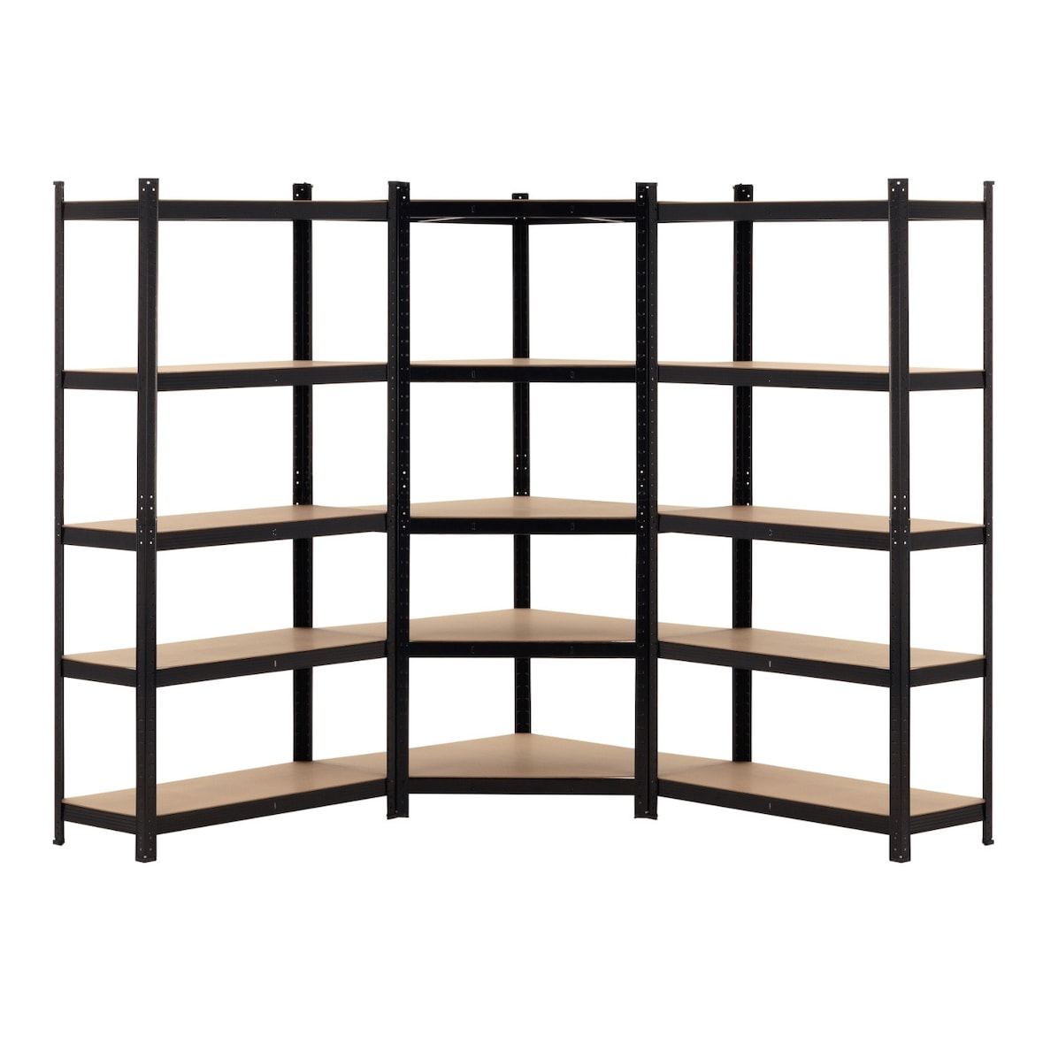 Pack 2 Estantes Modulares e 1 Prateleira de Canto com 5 Prateleiras Ajustáveis ​​Pretas Thinia Home