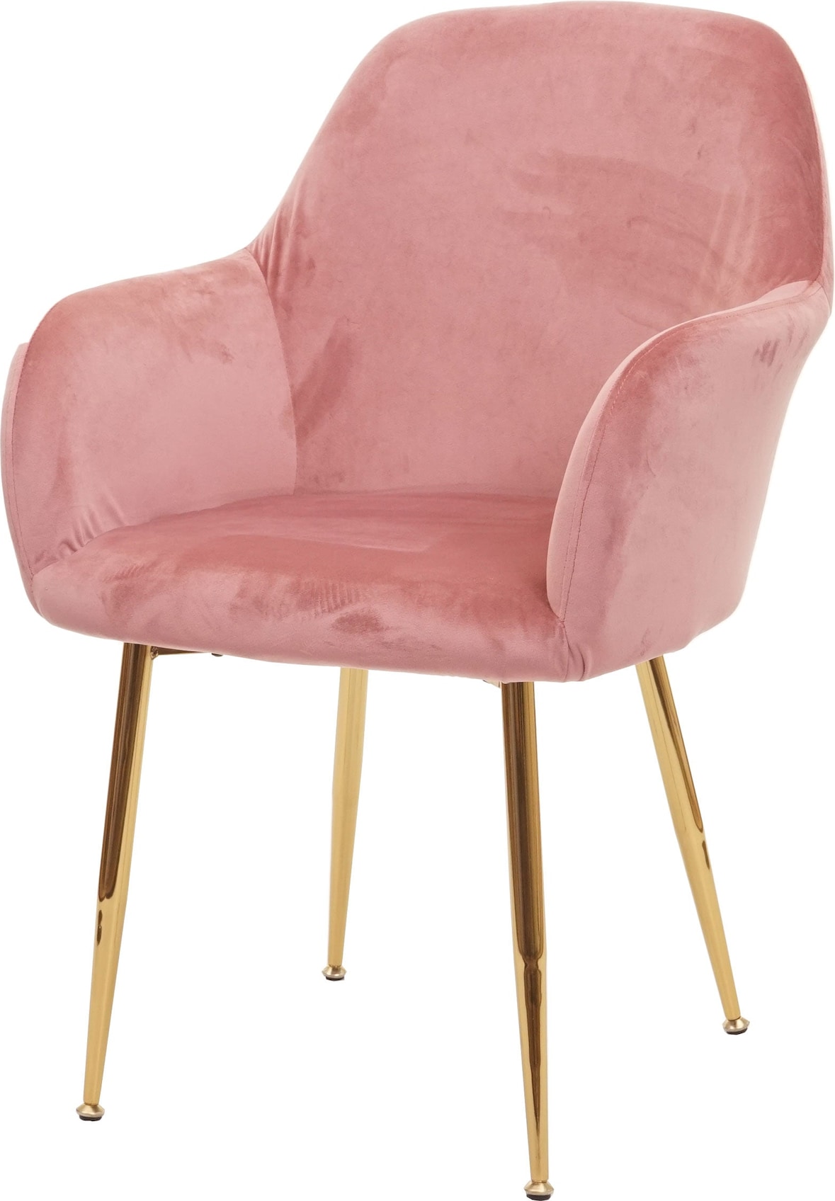 Décoshop26 - Esszimmerstuhl im Retro-Design bezogen mit rosa Samt und mit goldfarbenen Metallbeinen 04_0002225