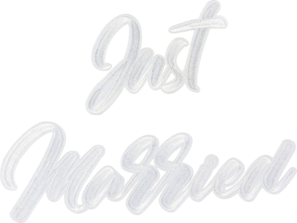 Bügelbild Schriftzug 30x18cm Just Married Bügelsticker Kleidung Hochzeit Bügelflicken Applikationen zum Aufbügeln Aufbügelflicken Aufbügler Groß Weiß