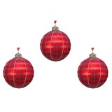 thumbnail of 3 Weihnachtskugeln 8cm Glas mit Motiv Glitzer Streifen Christbaumkugeln rot