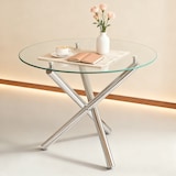 thumbnail of Merax Esstisch rund Ø80 cm, Glastisch modern mit X-Gestell, Küchentisch klein platzsparend, 2–4 Personen, Metall silber