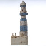 thumbnail of Teelichthalter Leuchtturm Maritim Windlicht Teelichtglas Holz 39,5cm weiß blau