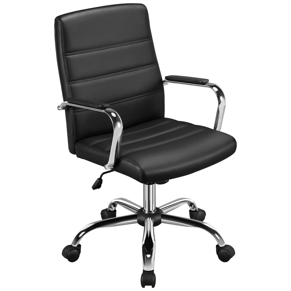 Yaheetech Bürostuhl, ergonomischer Schreibtischstuhl, Drehstuhl bis 130 kg belastbar, höhenverstellbarer Bürodrehstuhl mit Armlehnen, Schwarz