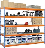 thumbnail of SimonRack Estantería Industrial, 2000x1800x750 mm, 400 kg de Punto Flexión, 5 Estantes Madera, Estantería Garaje, Azul/Naranja/Madera - Ecoforte