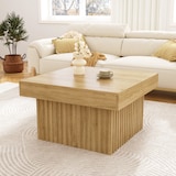 thumbnail of Holztisch quadratisch 79x79x46 cm, Kaffeetisch Wohnzimmer Tisch minimalistisch PB MDF Holzfarbe kompakt modern skandinavisch robust stabil