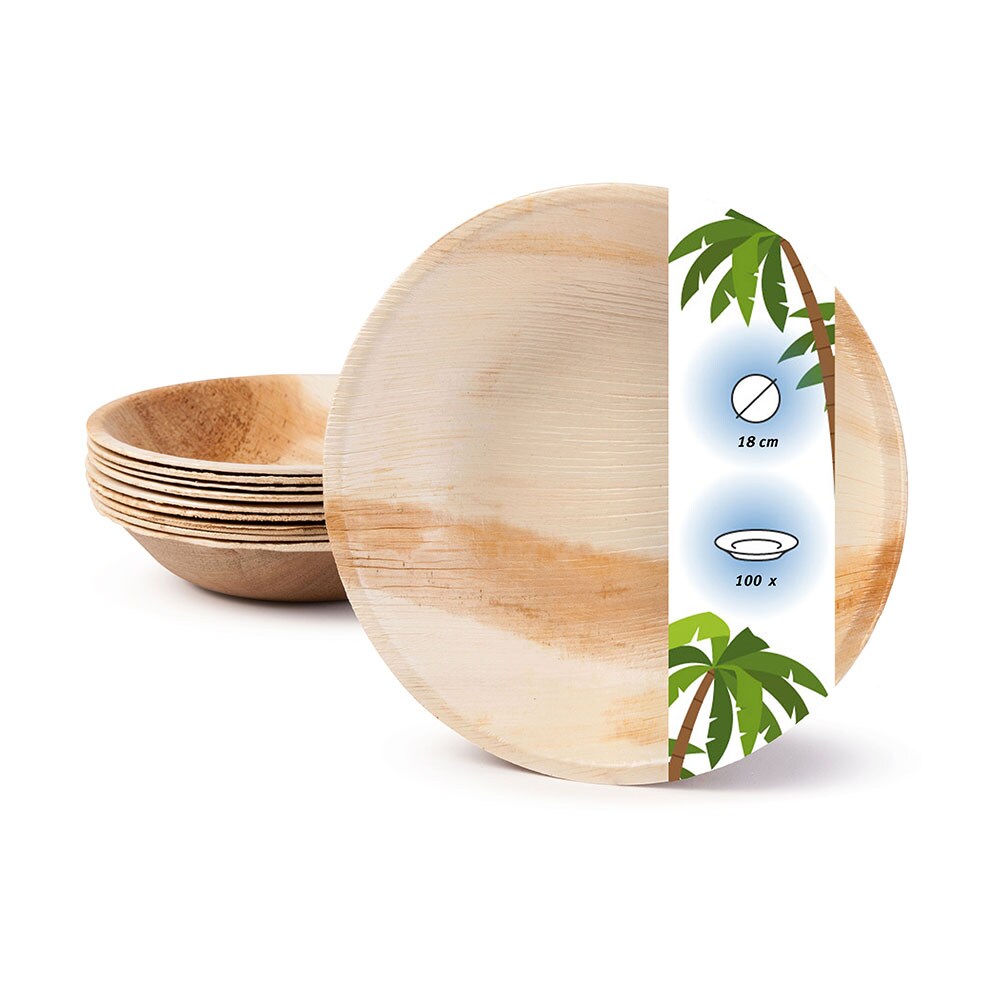 onlyleaf 100 Stück Einwegteller Ø 18cm Palmblatt-Teller, rund, biologisch abbaubar, umweltfreundlich, kompostierbar, wiederverwertbar, Wegwerfteller