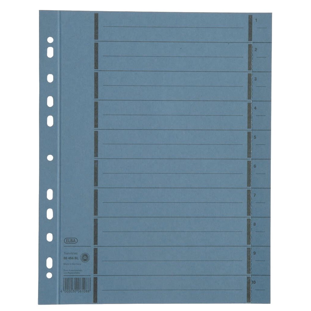 Elba 400004665 Trennblätter mit Perforation - A4 Überbreite, blau, 100 Stück