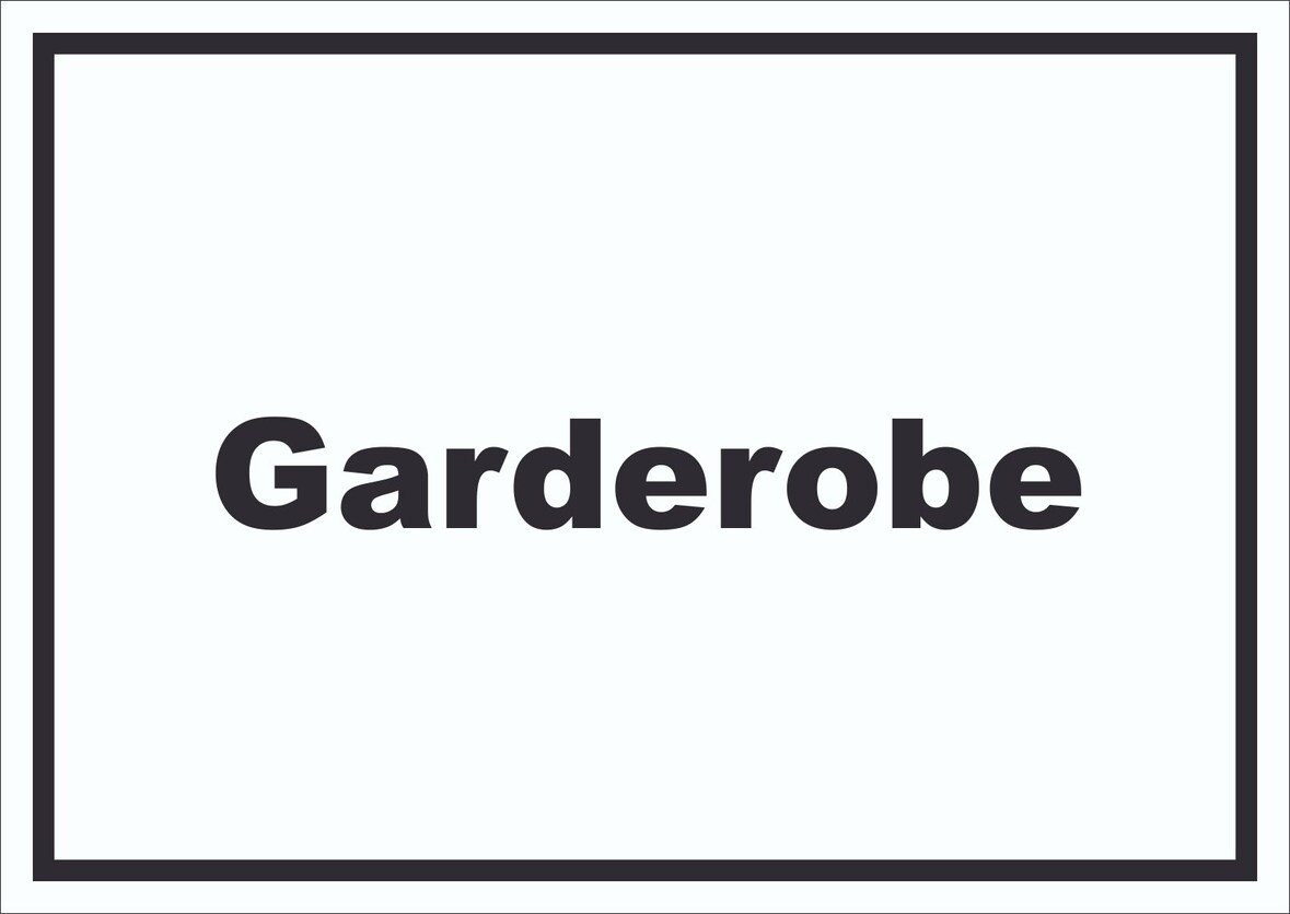 Garderobe Schild mit Text Kleidung aufbewahren waagerecht A2 Rückseite selbstklebend