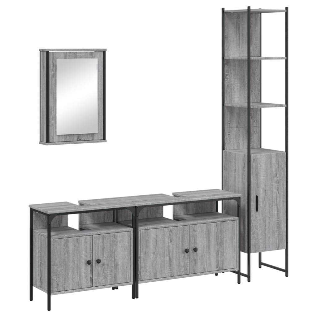 vidaXL 4-tlg. Badmöbel-Set Grau Sonoma Holzwerkstoff