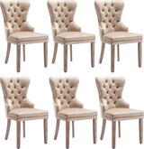 thumbnail of Polsterstuhl Esszimmerstuhl Samt Beige 95x64x54 cm mit verstellbaren Massivholzbeinen Türklopfer Ziernägel elegantes Design