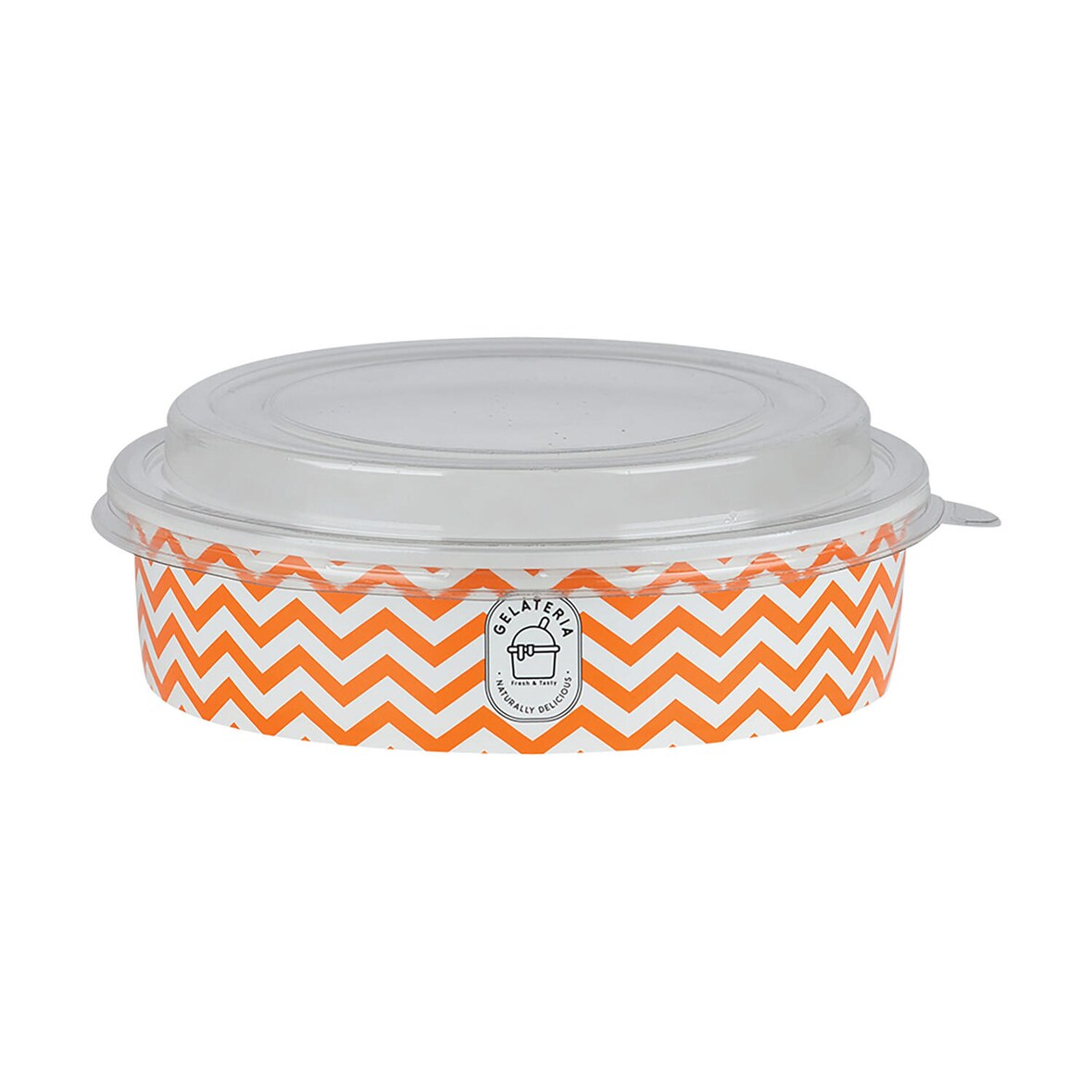 50x Eisbecher aus PP inkl. Deckel transparent aus PET Familiengröße Zick Zack Motiv orange 900 ml