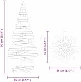 Ein hölzerner Weihnachtsbaum mit Sternaufsatz.