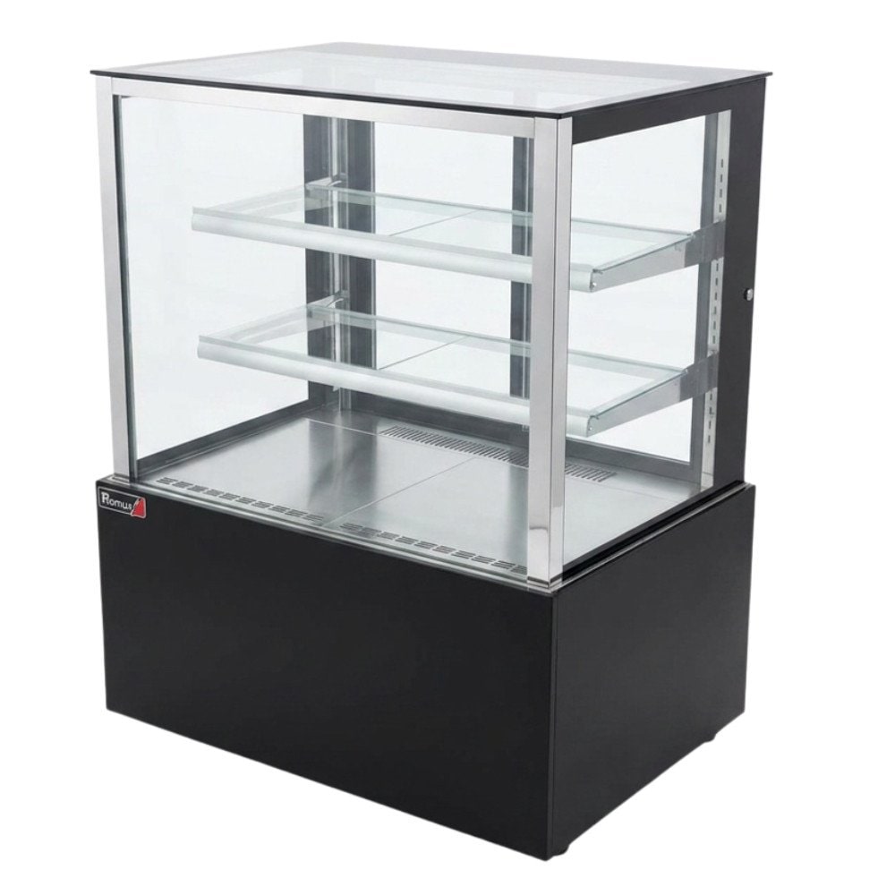 Romux® Vitrina Pastelera Expositora Refrigerada Cuadrada de Suelo 2 Estantes Negra 300 Litros Ventilada | Vitrina de Suelo Cristal Recto