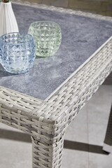 thumbnail of METRO Professional Mesa de comedor gastro Barbados, aluminio / ratán PE/ Tablero DPC, 90 x 90 cm, resistente a la intemperie, piedra