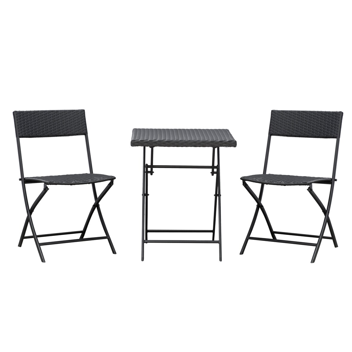 Merax Klappbare Rattan Gartenmöbel Set 3-tlg mit 2 Stühlen & Beistelltisch, wetterfeste Lounge, Outdoor Balkonmöbel Set für 2 Personen, Braun