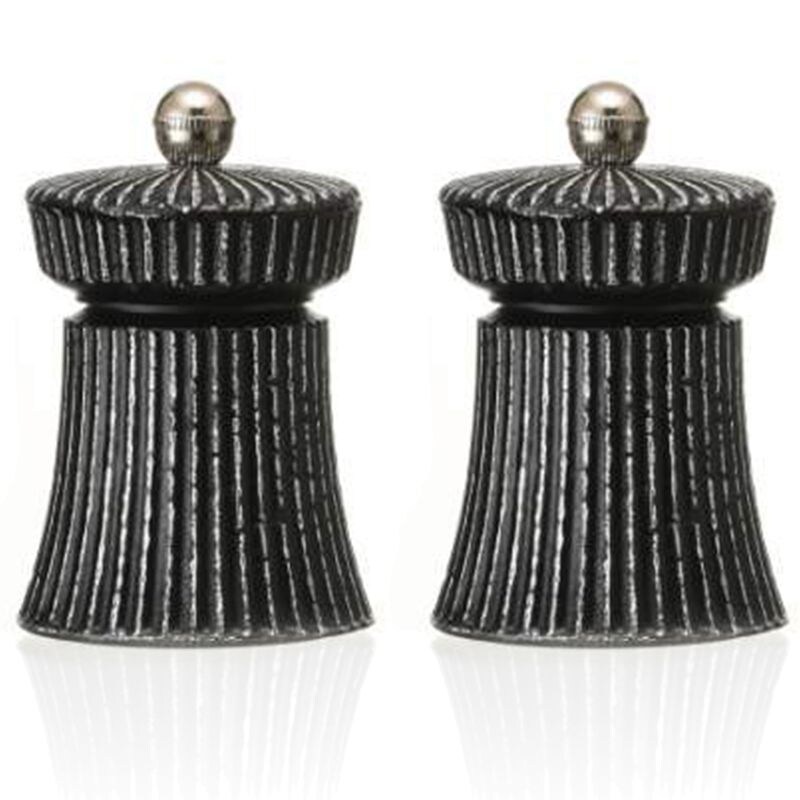 Salz- und Pfeffermühle mit IRON CRUSH, Höhe 9,5 cm, schwarz / Weiß, Carbonstahl, Edelstahl, Gusseisen