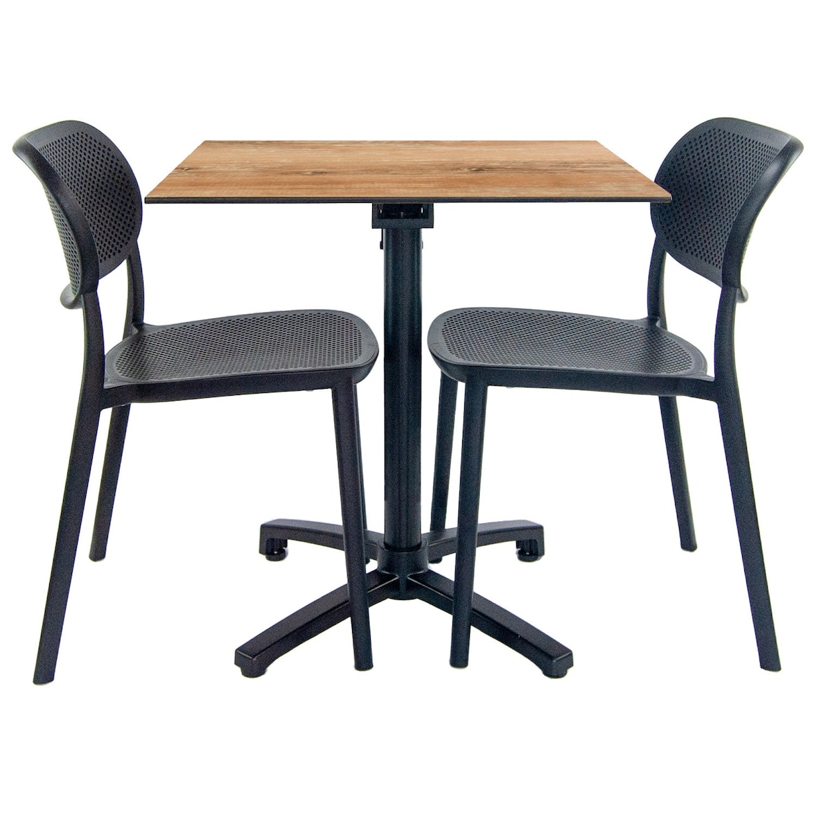 Restootab - set tavolo pieghevole da esterno 70x70cm con 2 sedie, piano laminato HPL legno slovene