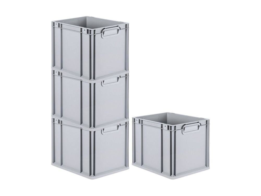 PROREGAL 4x Eurobox NextGen Grip | HxBxT 32x30x40cm | 30 Liter | Griffe geschlossen | Glatter Boden | Eurobehälter