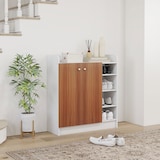 thumbnail of Mueble zapatero de recibidor armario zapatero moderno con 2 puertas estantes ajustables para 12 pares de zapatos 83x30x90 cm natural
