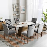 thumbnail of Esszimmerstuhl Samt Grau 6er Set 95x63x49 cm mit Türklopfer Chromring und Kupfernägeln Massivholzbeine, modernes Polsterdesign