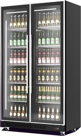 thumbnail of Kühlschrank DAMARA auf Rollen | 2x Glastür + LED | 758 Liter, HxBxT 198x110x60cm | 0/+10°C | Schwarz | + CHEFGASTRO Geschirrtuch