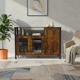 thumbnail of Relaxdays Küchenschrank mit Glastüren, HBT: 75 x 110 x 33 cm, 5 Fächer, Sideboard Küche, Industrial, dunkelbraun/schwarz