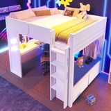 thumbnail of Hochbett 140x200 mit Schreibtisch, LED-Beleuchtung, USB/Typ-C-Anschlüssen, Stauraum, Kiefernholz-MDF, praktisch, modern, weiß