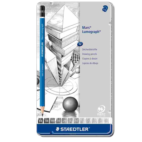 Staedtler Potlood Mars Lumograph 12 stuks: 6B-5B-4B-3B-2B-B-HB-F-H-2H-3H-4H