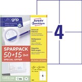 thumbnail of Avery Zweckform 6601 Universal-Etiketten, A4 mit ultragrip, 105 x 148 mm, 65 Bogen/260 Etiketten, weiß
